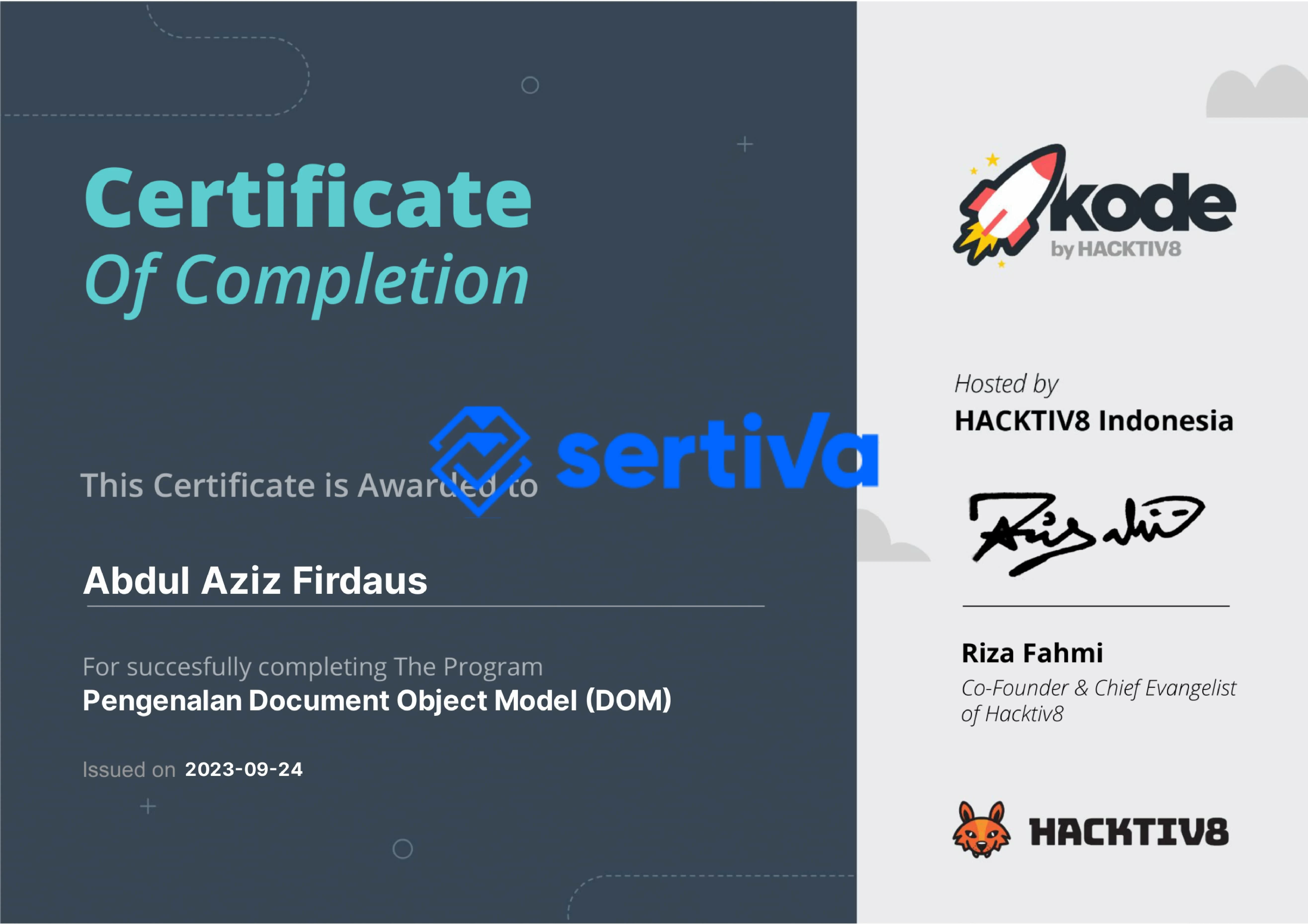 Certificate Courses Pengenalan DOM